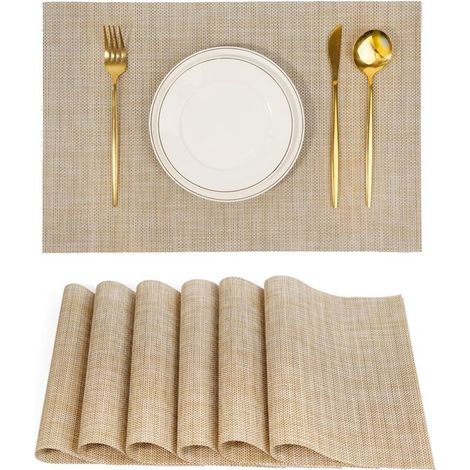 Tischsets Rutschfeste PVC Tischsets Hitzebeständig bis 80 °C Leicht zu reinigen Für den Innen und Außenbereich 30 x 45 cm 6 Stück Grau (1/5)