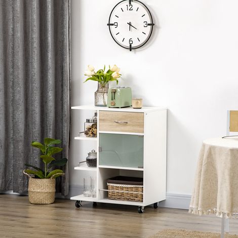 Desserte de cuisine îlot central cuisine roues pivotantes 360° étagères avec barrières 65 x 39 x 80 cm blanc