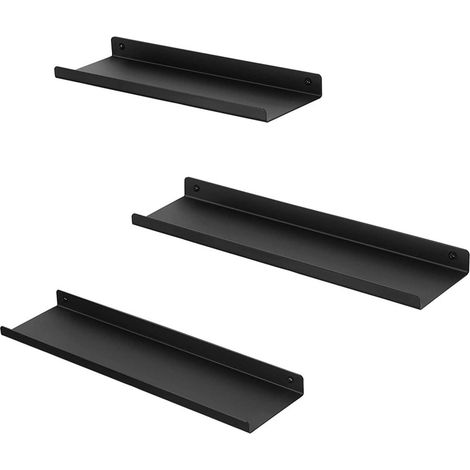 Estantes de pared de metal lote de 3 baldas flotantes estilo industrial para decoraciones marcos de fotos adornos 6 tornillos incluidos para el montaje múltiples disposiciones 30/35/40 cm negro 120003 (1/2)