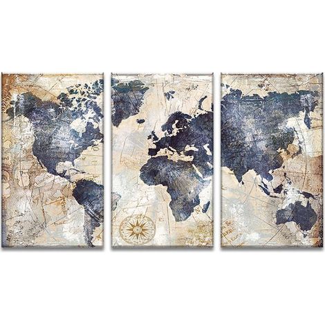 Serbia – Tableau carte du monde 3 parties 30x60 cm – Impression toile intissée – Panneau bois – Décoration murale moderne (1/3)