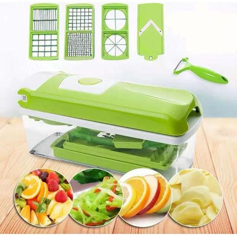 CHOYCLIT Accessoires cuisine et cuisson,Genius Nicer Dicer Smart (12 pcs.) en vert - coupe-légumes pour cubes, bâtonnets, tranches, lanières et quartiers - coupe-salade mandoline trancheuse à concombr (1/5)