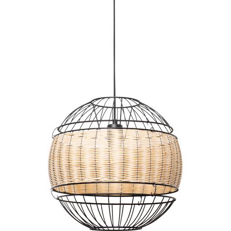Orientalische Hängelampe schwarz mit Rattan 38 cm - Emir