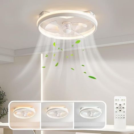 Ventilateur de plafond LED avec 6 vitesses, télécommande incluse, éclairage de plafond à intensité variable, ventilateur silencieux,40cm. (1/5)