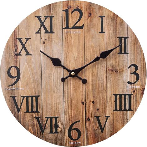 Horloge Murale Bois - 25 cm - Mouvement Silencieux - Style Rustique Antique - Pour Cuisine Salon Chambre Bureau - 1 Pièce (1/5)