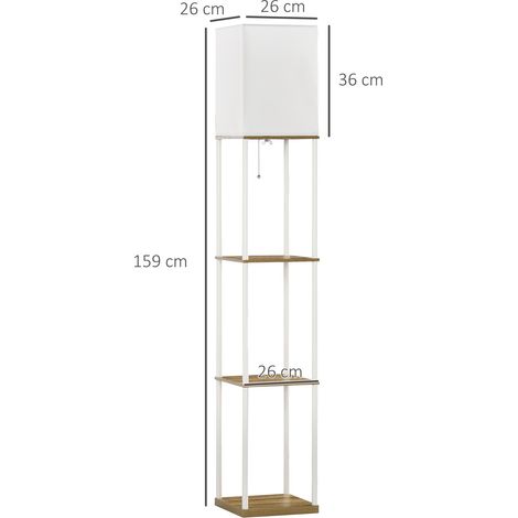 Lampadaire, éclairage indirect, avec étagères, structure en métal, abat-jour en tissu, 26 x 26 x 159 cm, blanc/marron (1/5)