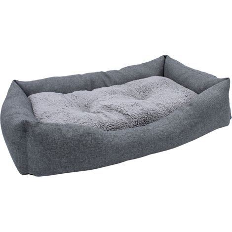 Plüsch Heimtierkorb in grau mit entnehmbarem Kissen - 82 x 60 cm - Hundebett mit rutschfester Unterseite - Haustier Schlafplatz Hundekorb Welpenbett Körbchen für Hunde und Katzen