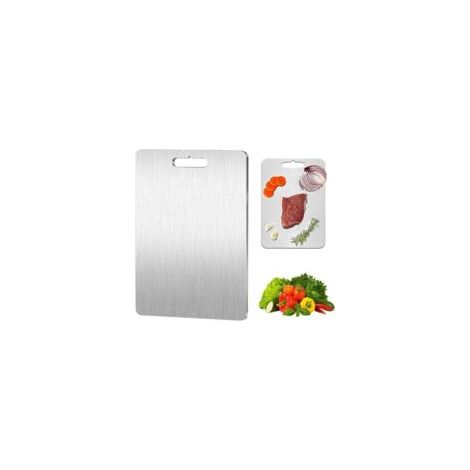 Trimec – Planche à découper en acier inoxydable – Dimensions 34 x 23 cm – Antibactérienne – Pour viande et légumes – Facile à nettoyer