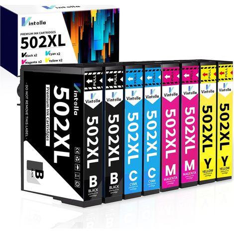 502XL Multipack Cartouche d'encre pour Epson 502 XL pour Epson Expression Home XP-5100 XP5100 XP-5105 XP-5150 XP-5155 Workforce WF-2860 WF-2865 WF-2880 WF-2885 (Paquet de 8) (1/5)