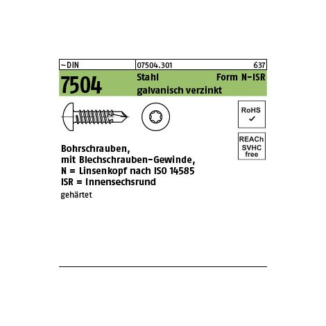 DIN 7504 Form ME Linsenkopf-Bohrschraube VG 4,8x16 Stahl galvanisch verzinkt T25 1000 Stk