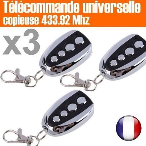pair Lot de 3 - Télécommande Universelle Copieuse (433.92 Mhz) Portail Garage Alarme Lumière - Notice FR