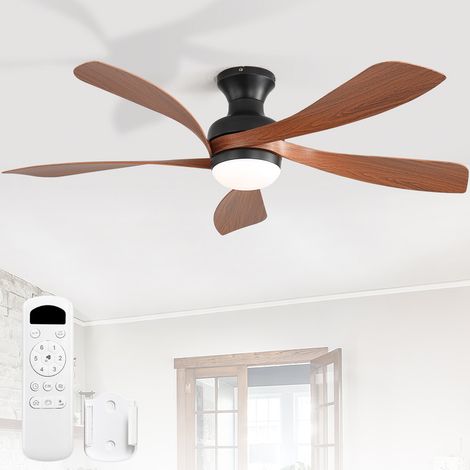 Ventilatore da soffitto Sofucor da 132 cm con luce e telecomando, 5 pale in ABS, design moderno, discreto e silenzioso, ideale per la camera da letto - Nero e Marrone (1/5)