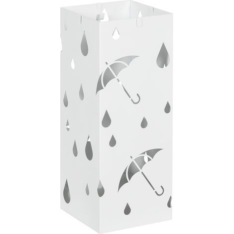 Porte-parapluie, 4 crochets, bac égouttoir, acier, blanc (1/5)
