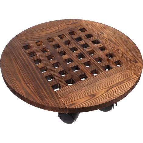 Plateau de Déplacement pour Pots de Fleurs Roulettes Pivotantes, Base Ronde 40 CM, Support en Bois pour Terrasse et Intérieur (1/5)