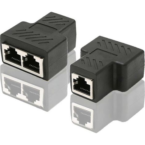 Adaptateur répartiteur de ports Ethernet RJ45 CAT6 LAN 1 vers 2, double port femelle-femelle, lot de 2, noir (1/5)
