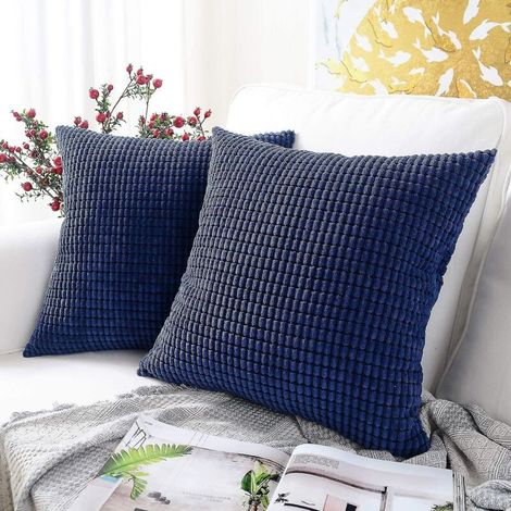 Ensemble de 2 coussins et housses de coussins à granules bleu foncé, housse de coussin carrée décorative en velours côtelé doux, taie d'oreiller, décorations pour la maison (1/5)