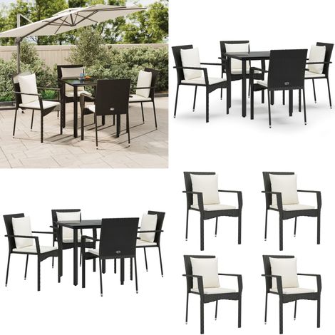 5-tlg. Garten-Essgruppe mit Kissen Schwarz Poly Rattan - Gartenessgruppe - Gartenmöbel (1/5)