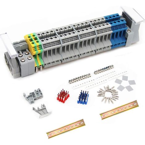 Kit de Borniers de Rail DIN Connecteur de Boite Borniers sur Rail Din Bornier Blocs de Mise à la Terre Rails en Aluminium Capuchons Supports Cavaliers de Pont (1/5)