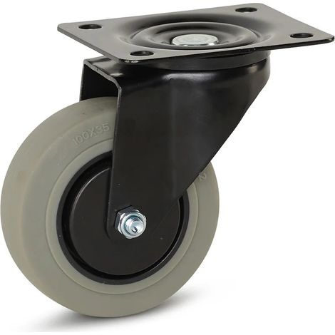 Roue pivotante - MESO - Caoutchouc gris - 100mm - Boîtier noir - Platine - 150kg (1/2)