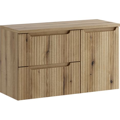 Ensemble suspendu NOVA 100cm avec panier à linge, meuble 2 tiroirs et plan de travail-Naturel (1/5)