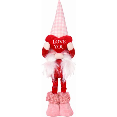 Valentinstag Zwergfigur, große stehende Figur, rosa mit Herz, LOVE YOU KSN61