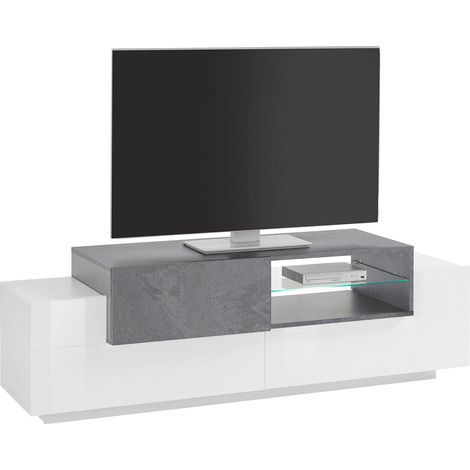 Mobile TV 3 Ante 160x40-45x51 cm New Coro Bianco Lucido e Ardesia (1/4)