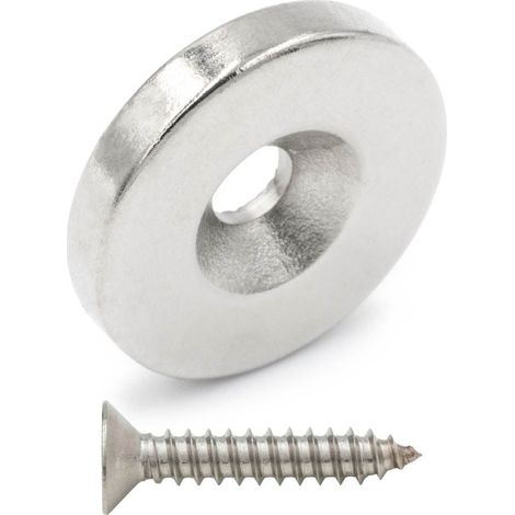 Neodym-Magnet mit Loch für eine 16x3-mm-Schraube, rund, zylindrisch, Jäger