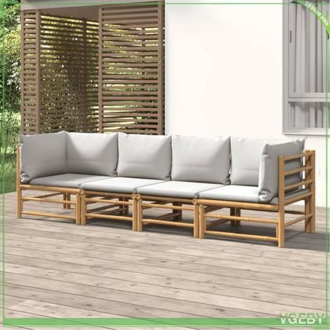 Salon de jardin modulable - FAFEICY - 3155088 - Bambou massif - Coussins gris clair - 4 places (1/5)