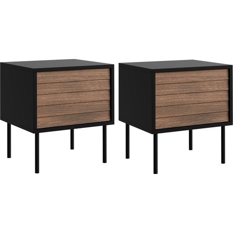 Conjunto de mesitas de noche Flosoru 106, Nogal + Negro, Número de cajones: 0, Número de puertas: 0, 51x45x40cm, MDF, Aglomerado laminado