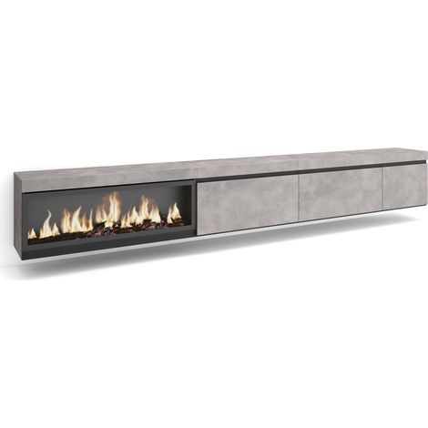 Skraut Home - Mueble TV, Televisión, Muebles de salón, almacenaje, 317x45x35 cm, Chimenea eléctrica XXL, Colgado, Suspendido, Estilo Moderno, Gris Cemento (1/5)