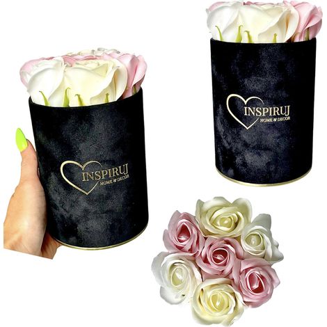 Flowerbox Inspiruj - Boîte noire avec roses en savon - n° 12 Mélange rose clair (1/5)