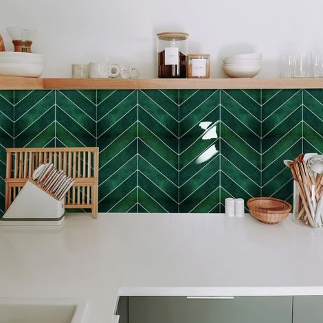 Lot de 10 feuilles de stickers muraux en vinyle 3D à décoller et à recoller avec crédence pour mur de cuisine et salle de bain, vert foncé, 29 x 22,9 cm