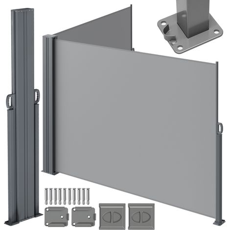 TolleTour Seitenmarkise 600 x 180 cm Ausziehbar Windschutz, Sichtschutz für Balkon & Terrasse, Seitenrollo mit Wandhalterung Sonnenschutz - Grau Markise