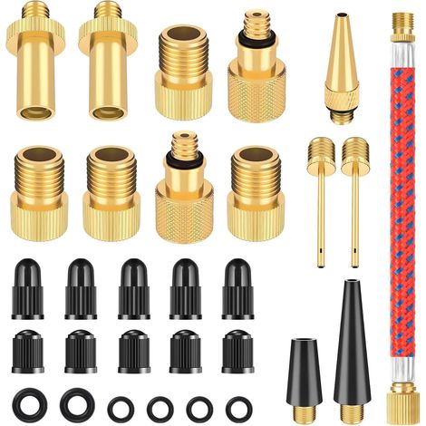 Embout Pompe Velo 30 Pièces Kit de Adaptateur de Valve de Vélo DV AV SV Embout Pompe Velo avec Vague D'étanchéité pour Compresseurs Pompes (1/5)