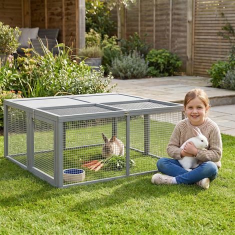 Clapier à lapins cage lapin pliable avec poignée dessus ouvrable pour 2 à 3 lapins cochons d'inde 110 x 105 x 50 cm gris (1/5)