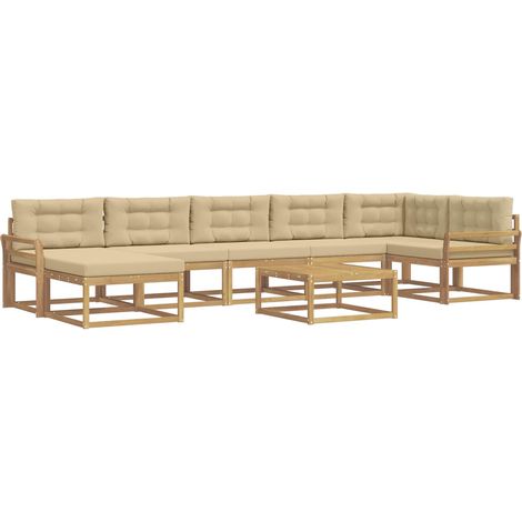 Set di divani da esterno 8 pz 7-Posti Bianco e Beige vidaXL (1/5)