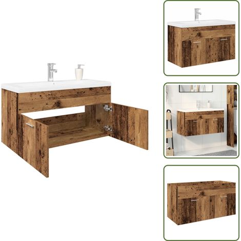 Mobile in legno - vidaXL Mobile Bagno Lavabo Integrato Legno Antico in Legno Multistrato - Lavabo in ceramica