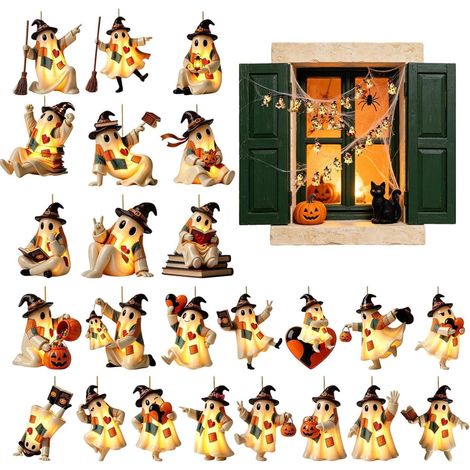 Calendrier de compte à rebours ornement fantôme Halloween 24 Pièces Calendrier Décompte d'Halloween Idéal pour Fête, Mur, Porche, Fenêtre, Manteau de Cheminée (1/5)