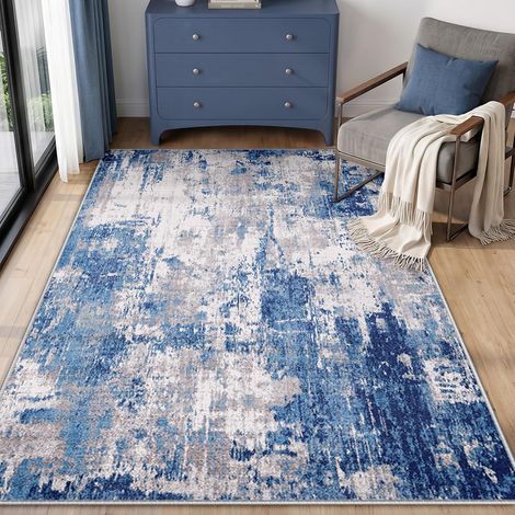 Tapis de Salon Lavable en Machine 90x150 cm Bleu/Gris (1/5)