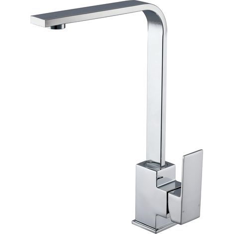 Robinet de cuisine carré chromé, mitigeur évier acier inoxydable 360°, moderne (1/5)