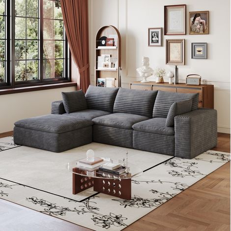 Sofá modular 260 cm gris oscuro en tela con acolchado extraíble y soporte integral de espuma (1/5)