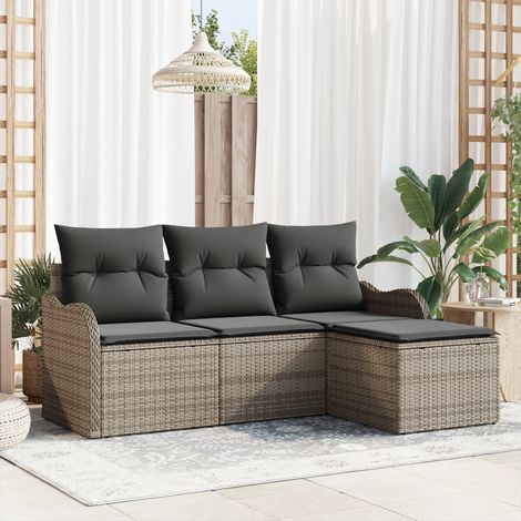 4-teiliges Garten Sofa Set mit Kissen Grau Poly Rattan vidaXL820299 (1/5)