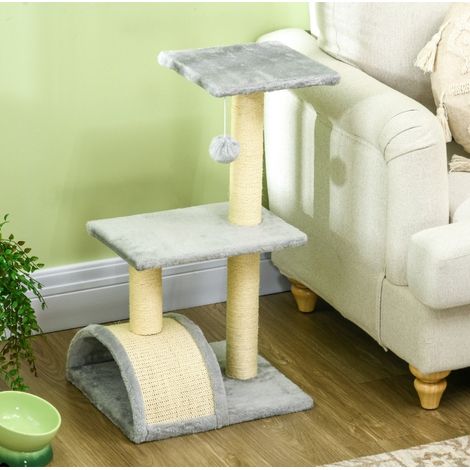 Árbol para gatos de 70 cm con postes de sisal, plataforma y pelota, gris claro DESVIAE (1/5)