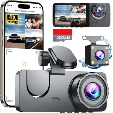 4K Dashcam Voiture Avant Arrière, Wi-FI GPS Caméra Voiture avec Carte SD 32G, Camera Voiture à 3 canaux Grand Angle 170° (1/5)