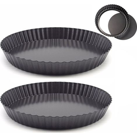 Molde para quiche de 2 piezas, Molde para pizza con base desmontable, Molde redondo desmontable, Molde redondo ondulado, 22,5 cm, Negro (1/5)