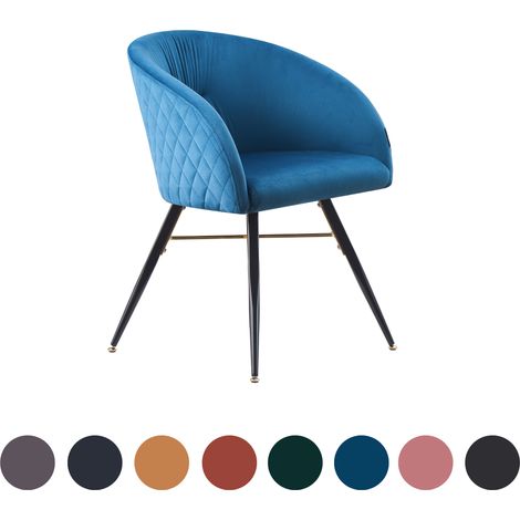 Single Vittorio Modern Velvet Dining Chair - Ergonomic Curved back with Metal Legs - Armchair for Dining Room Kitchen Living Room - Blue (1/5)