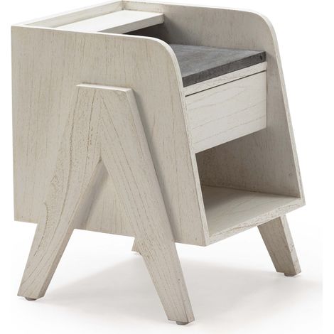 Mesita De Noche 46X45X45 Madera Blanco/Marmol Gris (1/4)