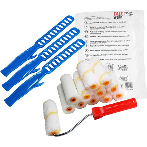 Maler komplett-Set Steckbügel Schaumwalze Plüschwalze Farbrührstäbe Abdeckfolie