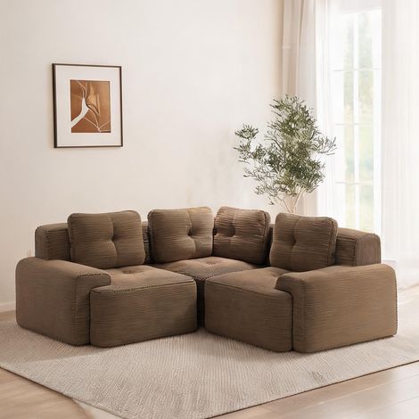 Canapé modulaire en velours côtelé marron 4 places en corduroy (1/5)