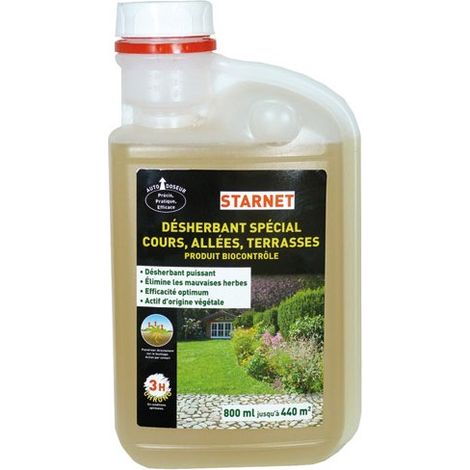 Désherbant bio contrôle ultra concentré 500 g/L – Efficacité en 3h – Auto doseur pratique – Contenance 800ml pour cour et allées – Star Jardin