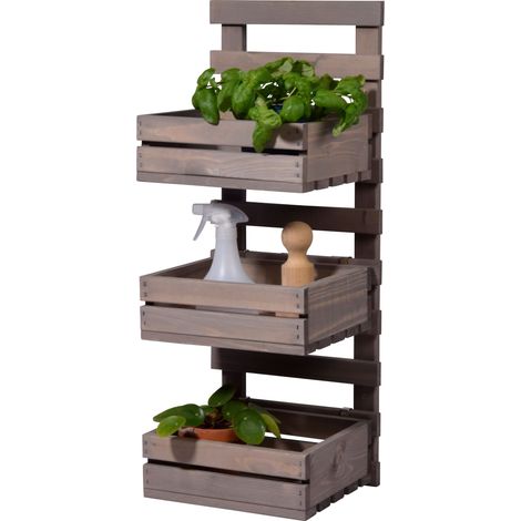Échelle à fleurs à 3 niveaux pour montage mural - Étagère murale flexible en bois robuste - Escalier pour jardin/terrasse/balcon - 29,5 x 26,5 x 74,5 cm - Gris (1/5)